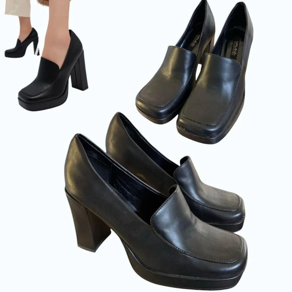 Vintage Y2K Splash‎ Chunky Black Platform Loafers sz. 6 like new🖤
